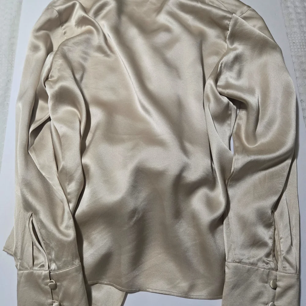 Elegant Cream Satin Wrap Blouse - Picture 4 of 8